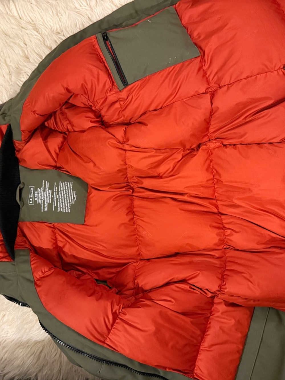 L.L.Bean Olive Green Winter Down Parka with Orange Lining - Picture 6 of 6